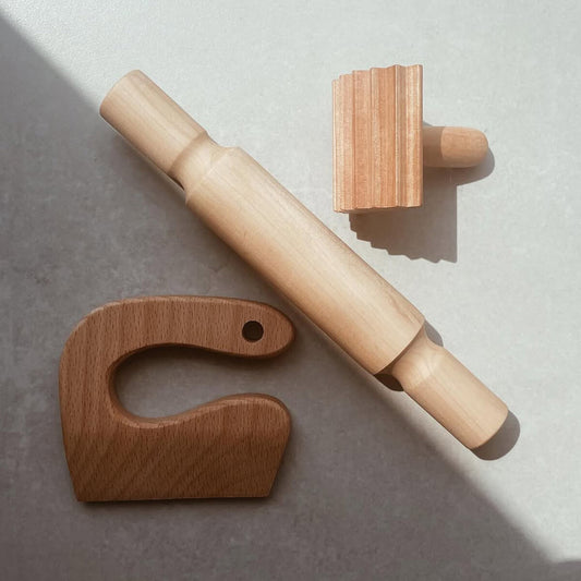 Eco-Dough Wooden Tool Set | 3-Piece All-Natural Birchwood Play Tools