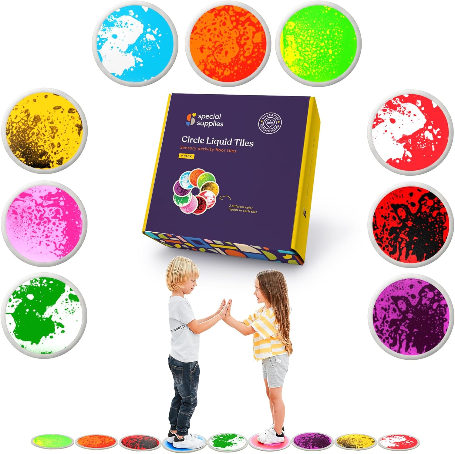 Circle Floor Liquid Tiles for Kids, Set of 9