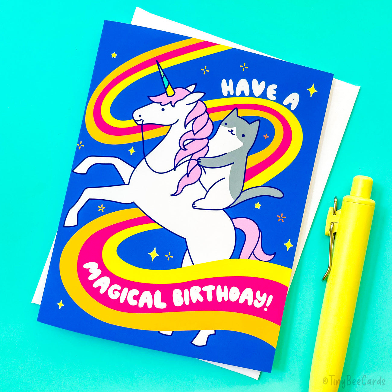 Unicorn and Cat Birthday Card "Have A Magical Bday"