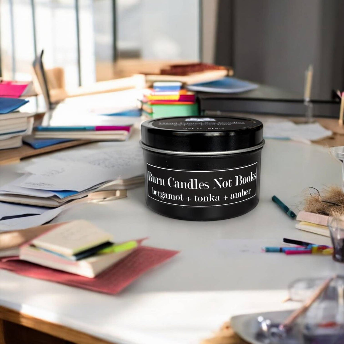 Burn Candles Not Books 4oz Candle - Bergamot + Tonka + Amber