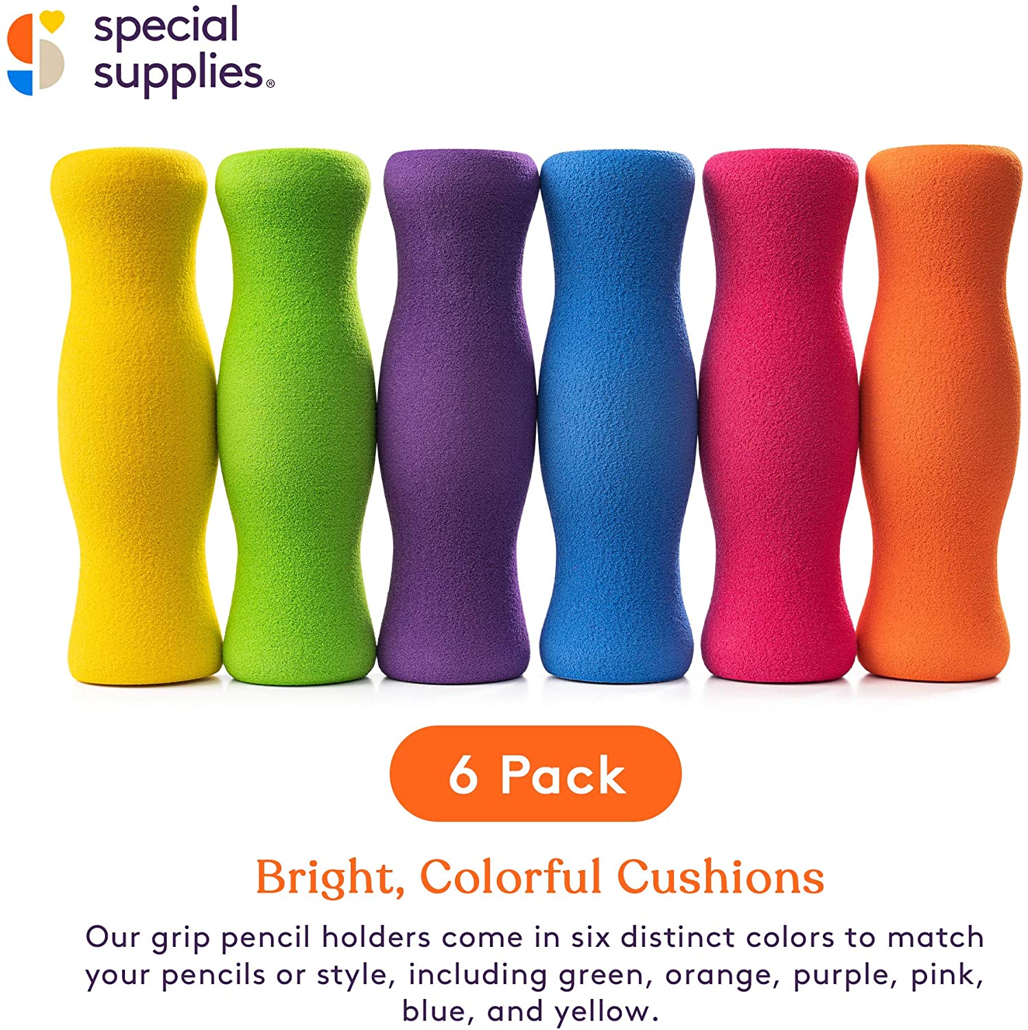 Long Foam Pencil Grips for Kids and Adults (6-Pack) Colorful, Cushioned Holders for Handwriting, Drawing, Coloring | Ergonomic Right or Left-Handed Use | Reusable