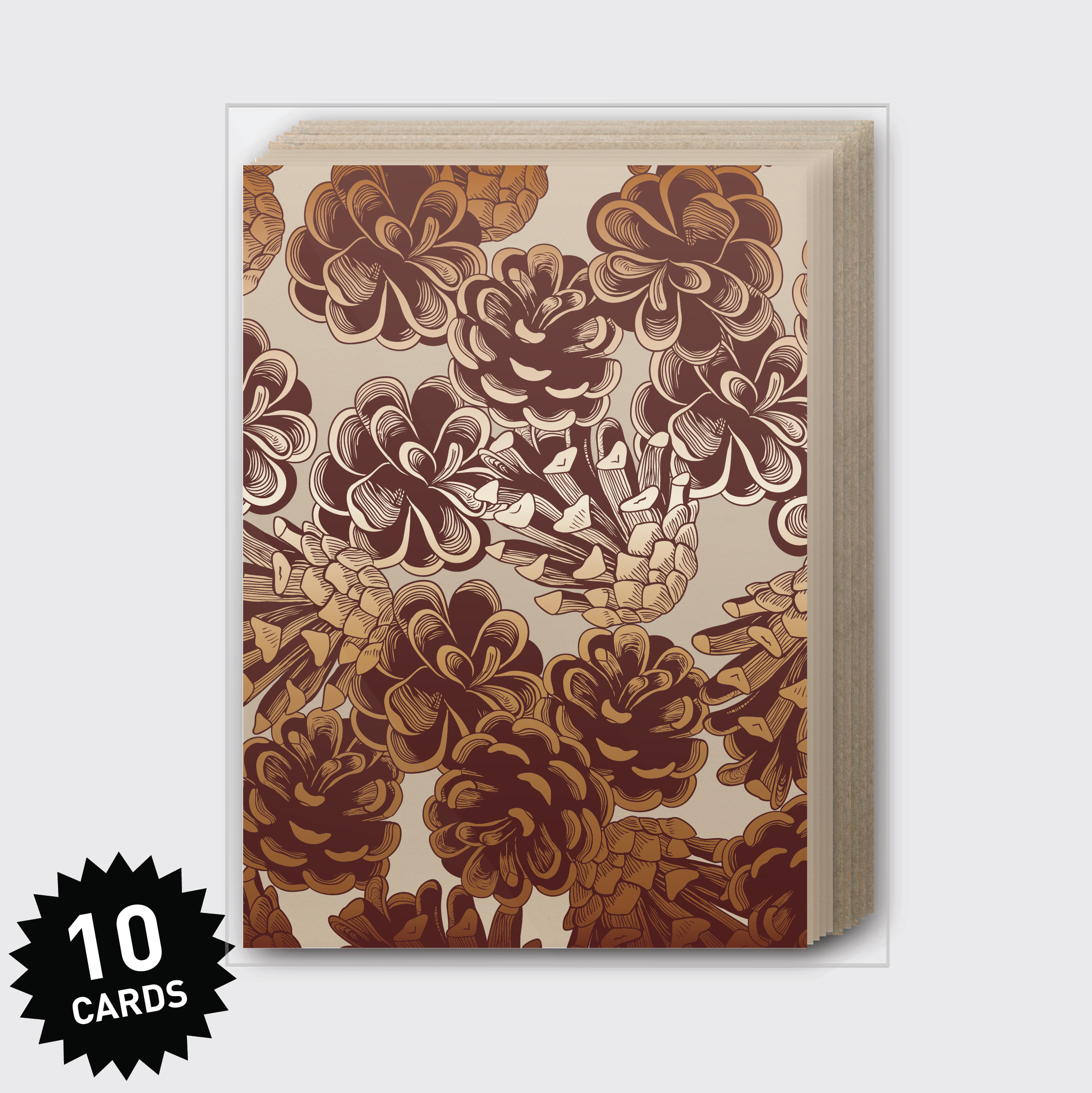 Box Set of 10 - Copper Foil Pinecones Greeting Card