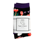Amanita Trippy Mushroom Black Cotton Crew Socks | Dark Botanical Aesthetic | Poisonous Mushroom