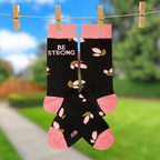Be Strong Floral Socks in Black Background | Motivational One Size Fits Most Novelty Socks