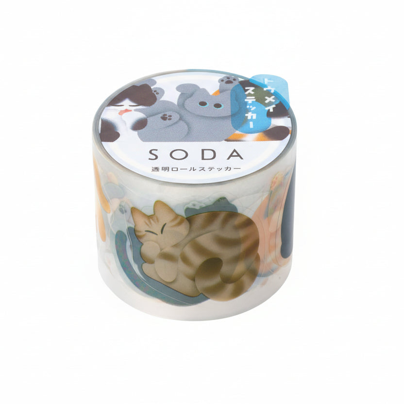 SODA transparent Masking Tape 1.2" Shaped / Rolling Cat