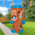 I Drink Coffee For Your Protection Funny Socks in Aqua Blue and Brown | Unisex