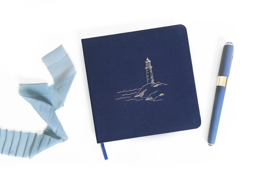 Lighthouse Foil Embossed Square Linen Notebook