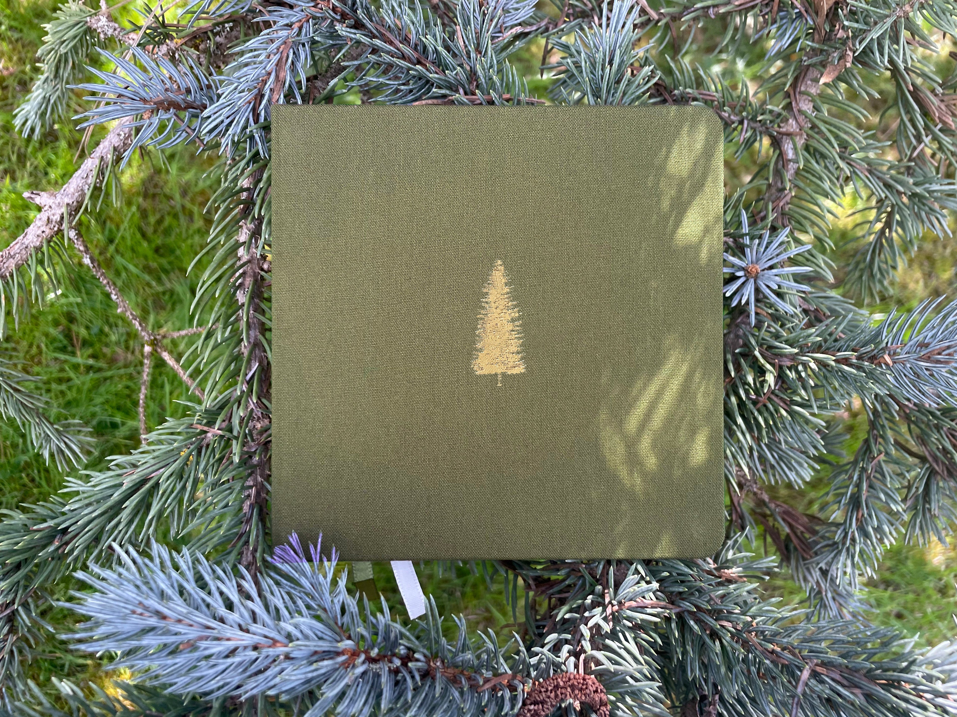 Noble Fir Tree Foil Embossed Square Linen Notebook