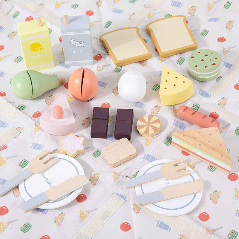 24-Piece Wooden Picnic Pack Pretend Play Set | Food Cutting & Role Play