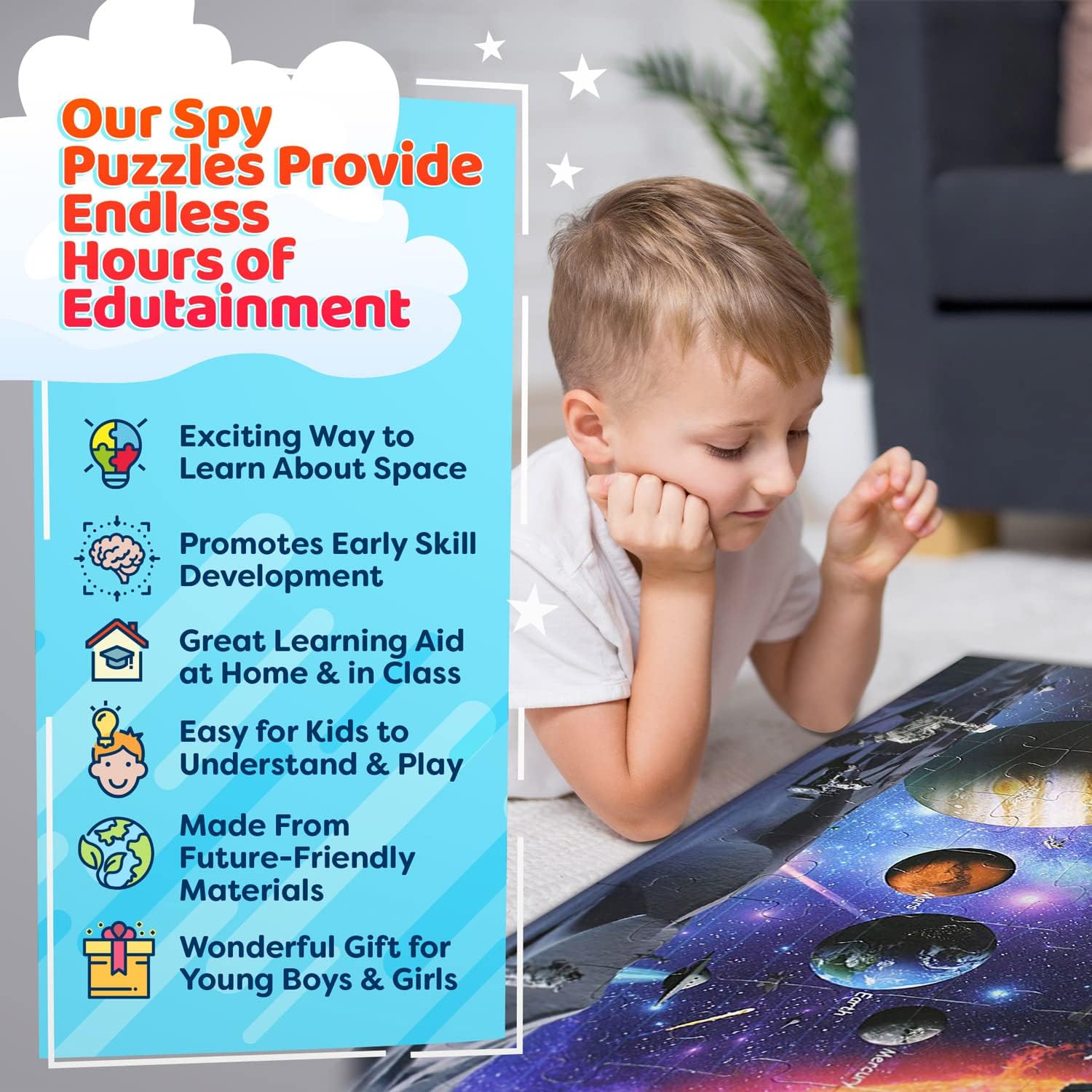 Solar System Spy 48 Piece Floor Jigsaw Puzzle with Flashcards & Magnifying Glass