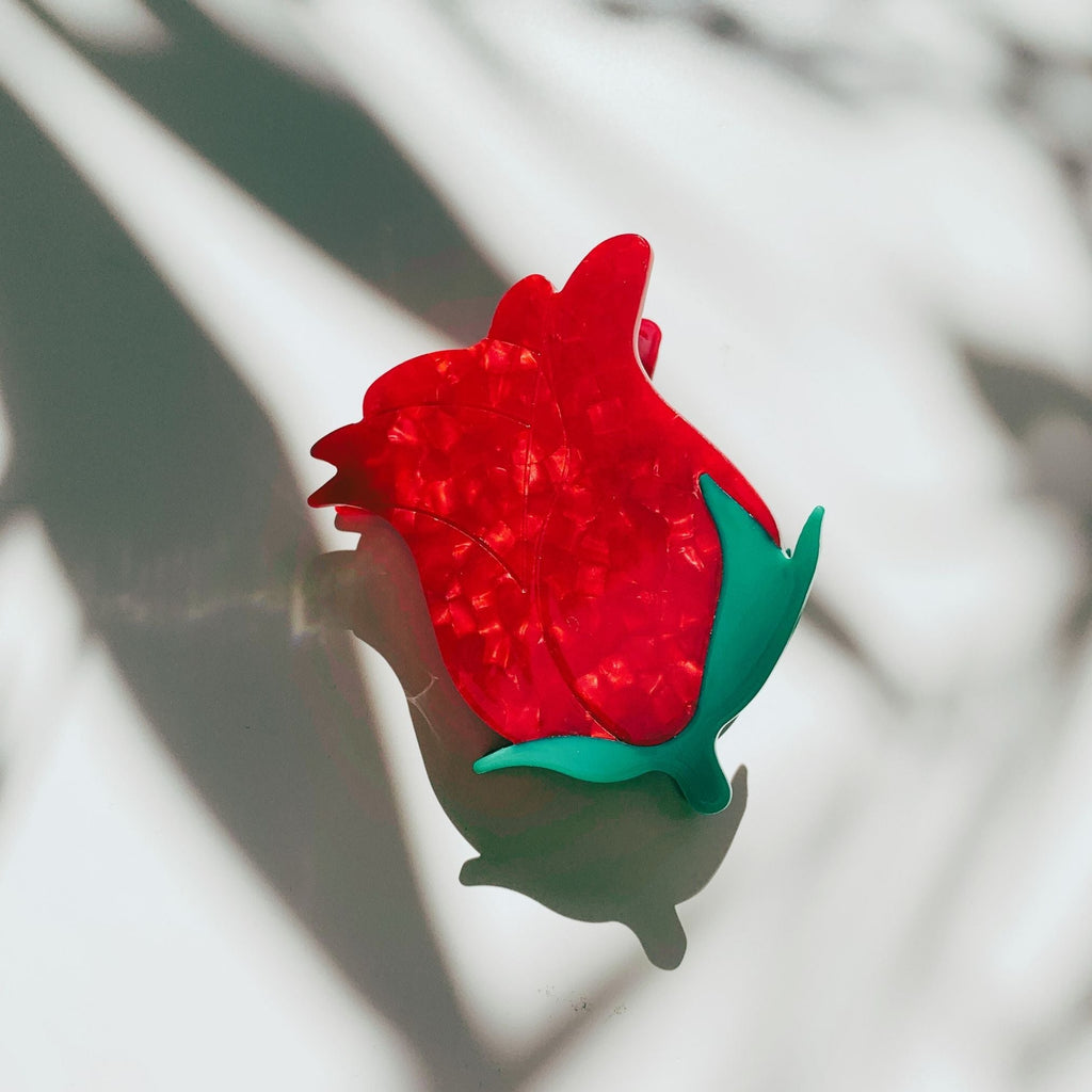 Velvet Claws Small Hair Clip | Red Rosebud Hair Claw