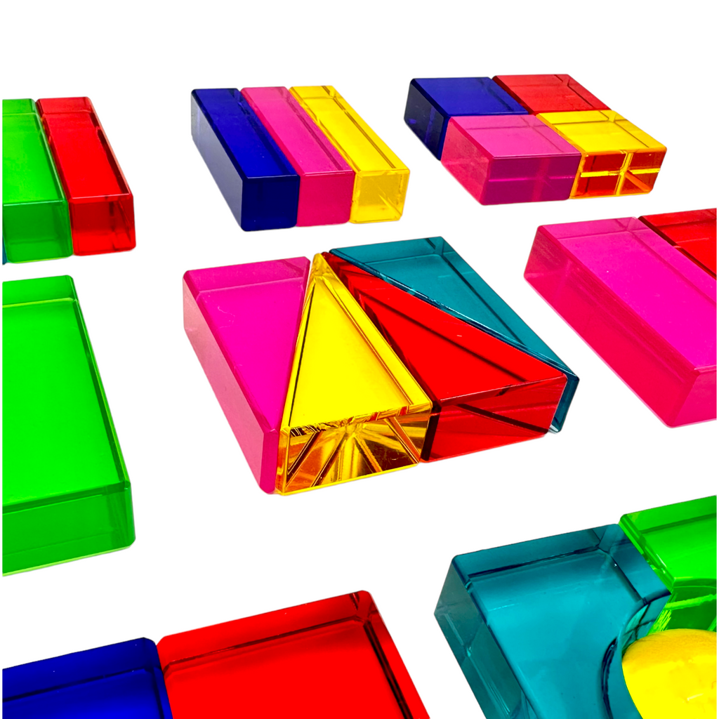 28 Pcs Rainbow Translucent Acrylic Sensory Building Blocks with Storage Tray