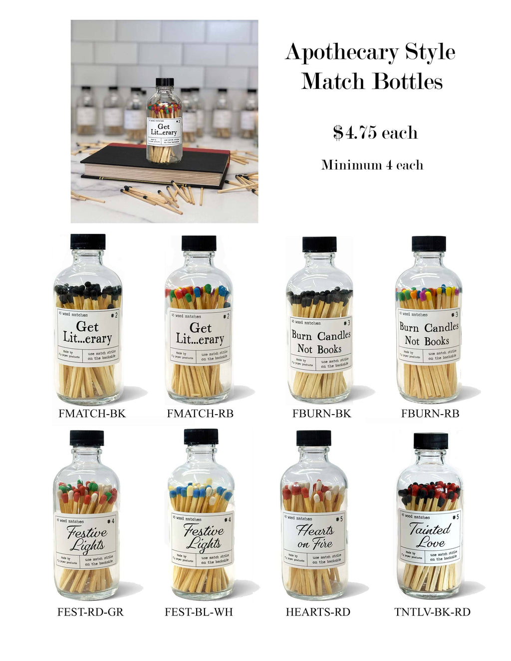 Burn Candles Not Books Rainbow or Black Safety Match Bottle