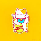 Lucky Cat Maneki Neko Vinyl Sticker "Money Please"