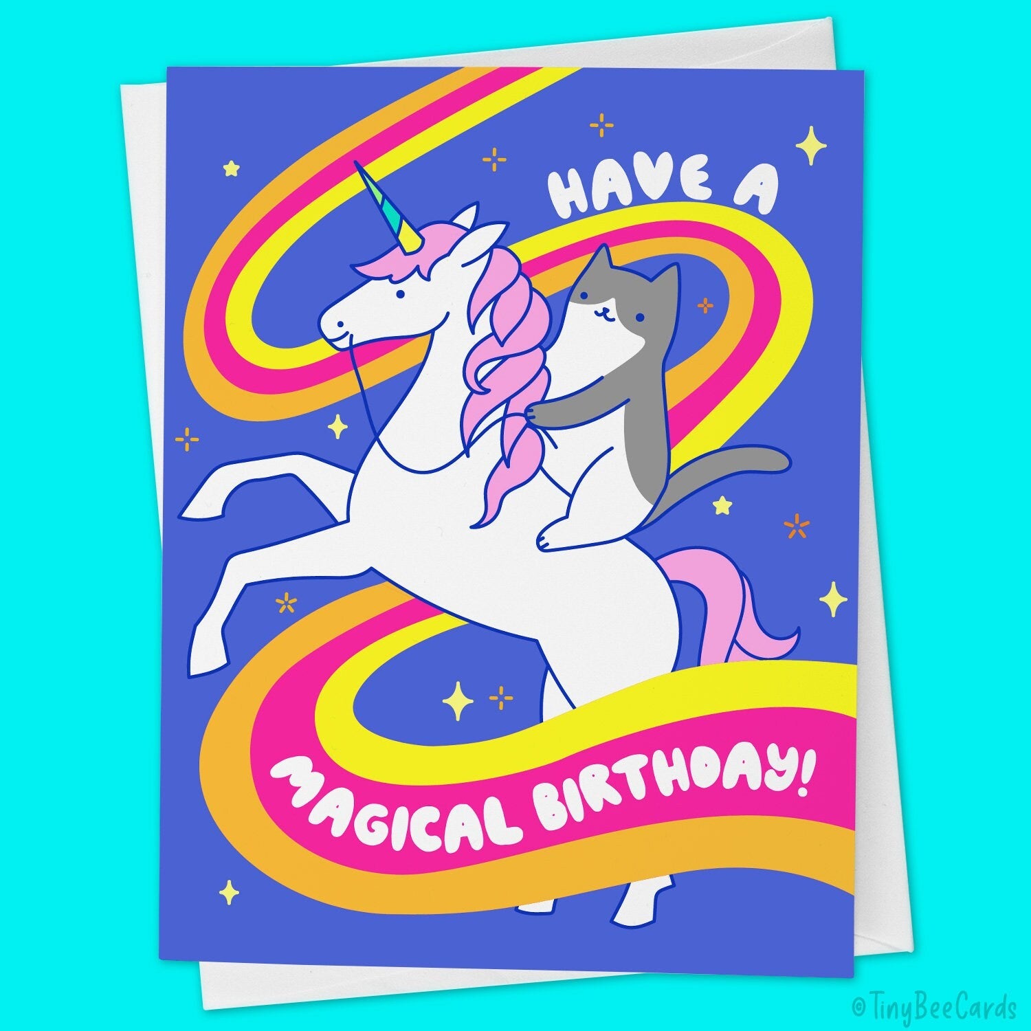 Unicorn and Cat Birthday Card "Have A Magical Bday"