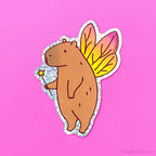 Fairy Capybara Glitter Whimsical Vinyl Sticker