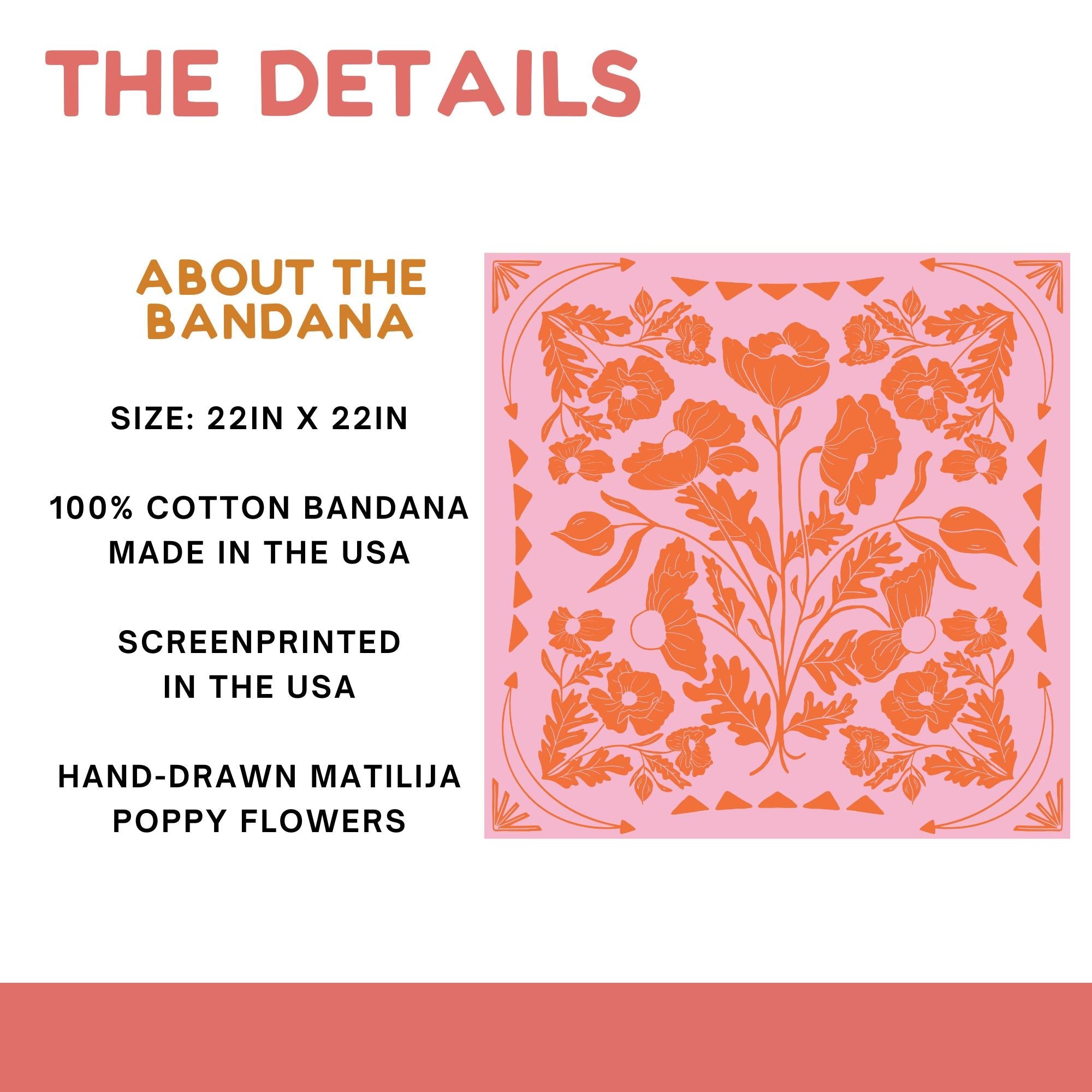 Pink and Orange Matilija Poppy Floral Bandana