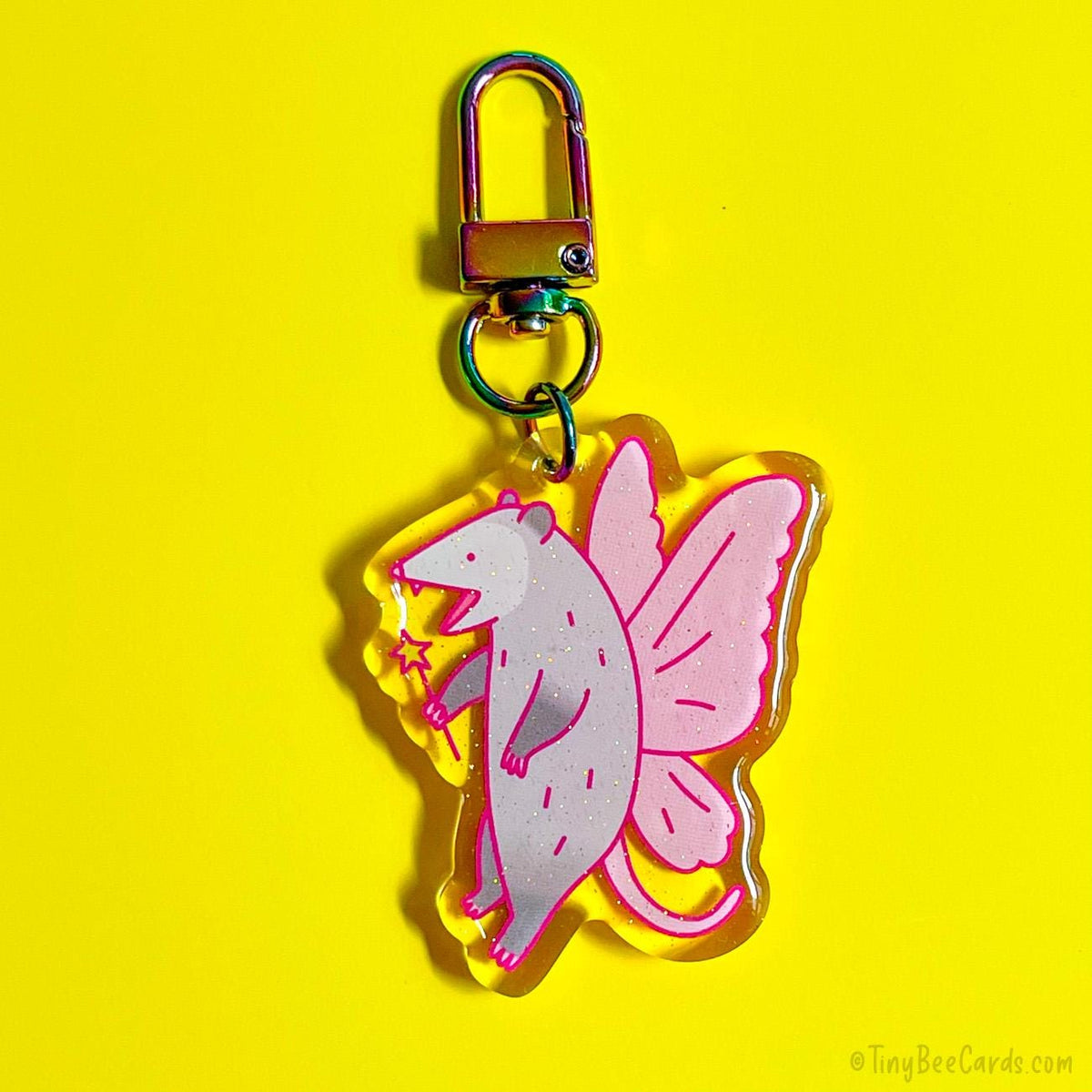 Fairy Opossum Glitter Acrylic Keychain