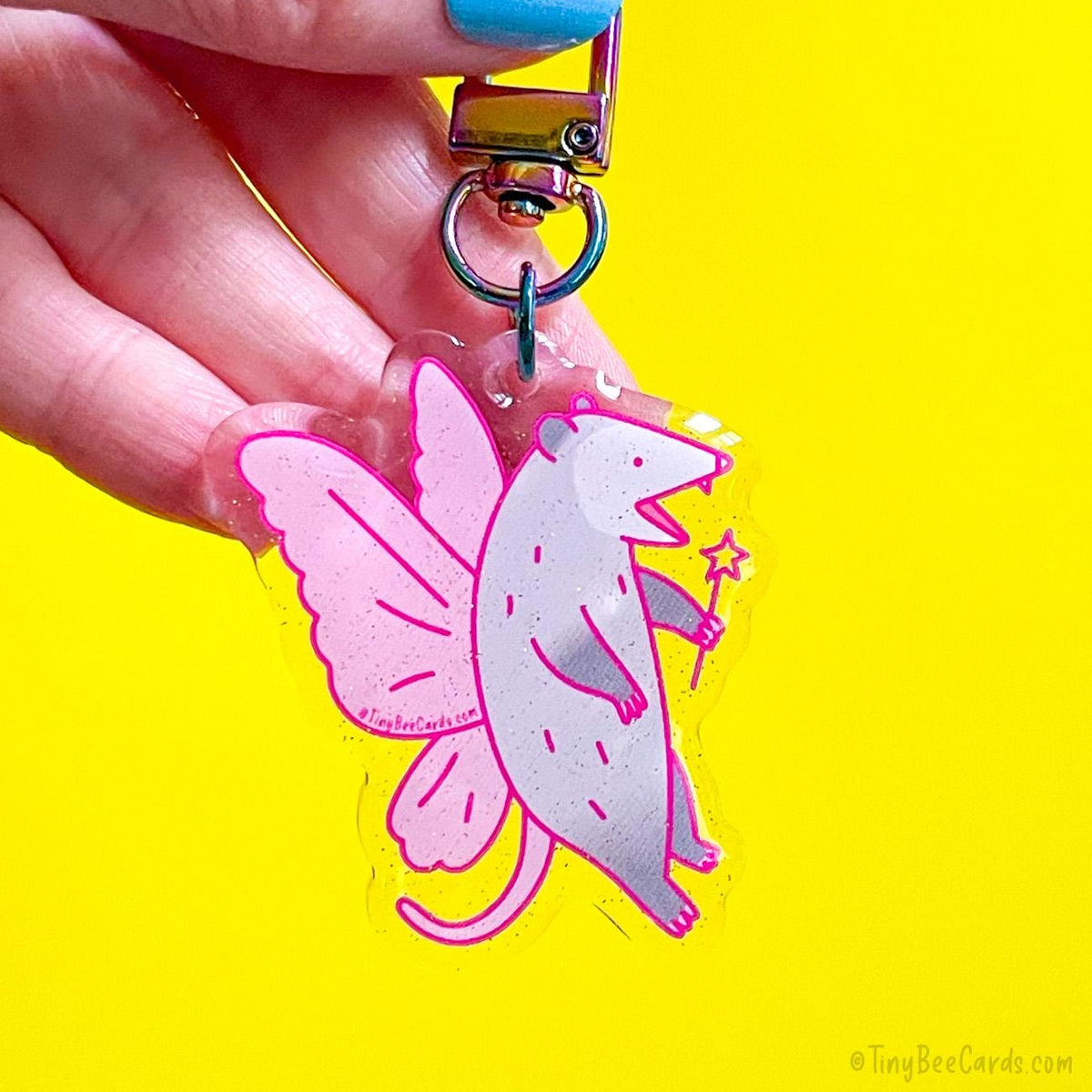 Fairy Opossum Glitter Acrylic Keychain