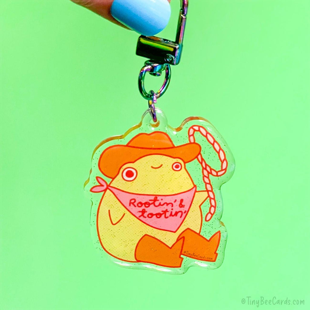 Cowboy Frog Glitter Acrylic Keychain  - Rootin' and Tootin' Bag Charm
