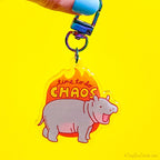 Baby Pygmy Hippo Glitter Acrylic Keychain - Time to do Chaos