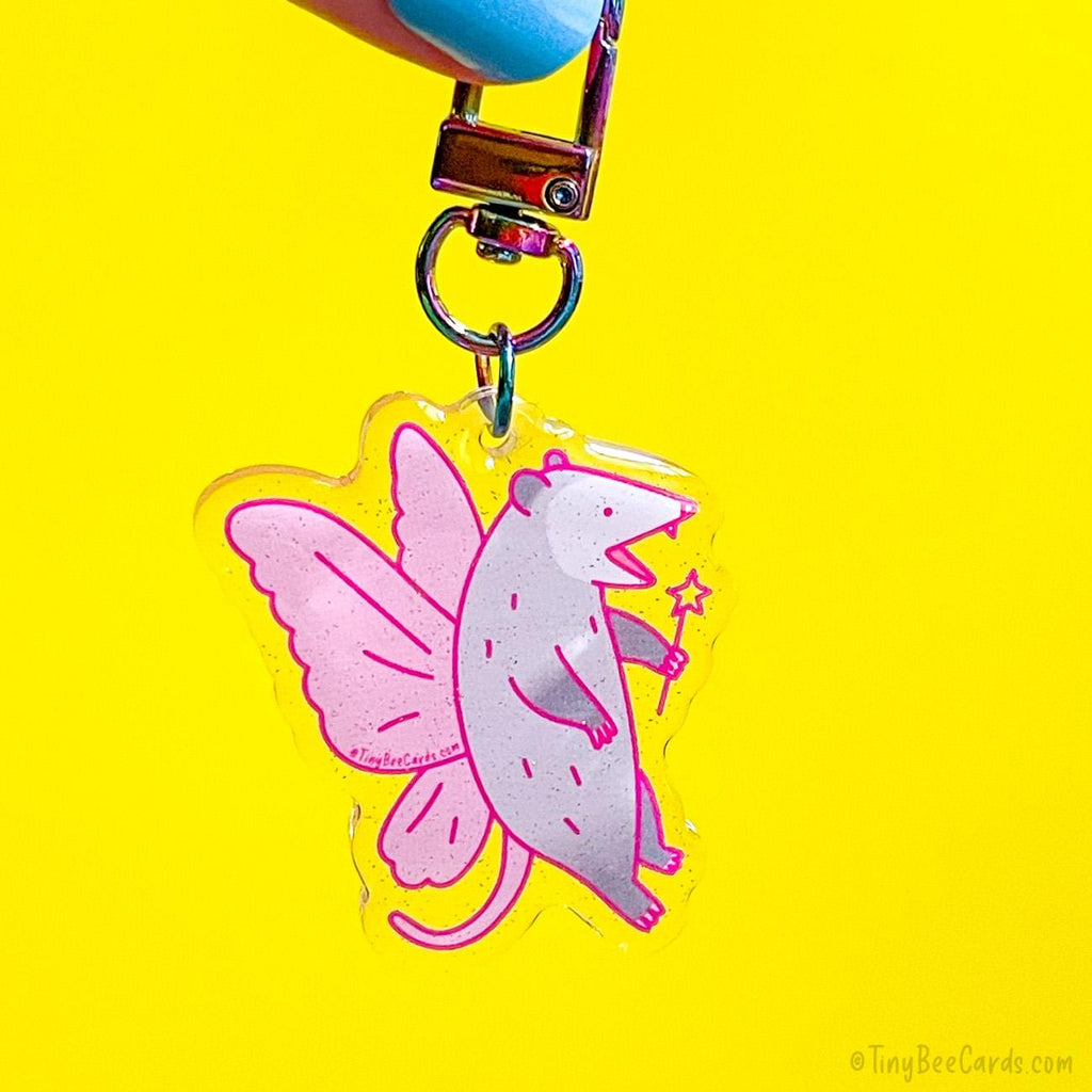 Fairy Opossum Glitter Acrylic Keychain