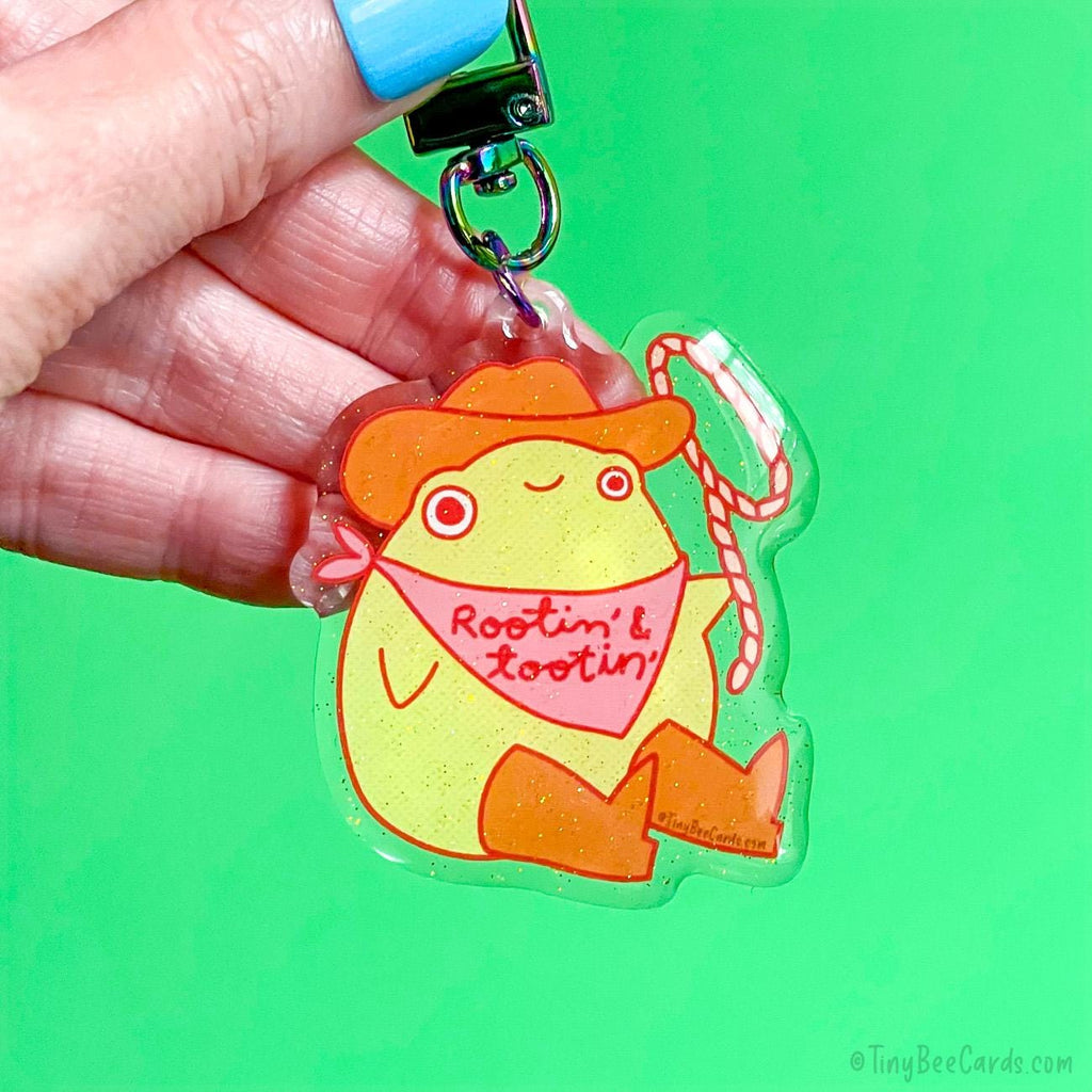 Cowboy Frog Glitter Acrylic Keychain  - Rootin' and Tootin' Bag Charm