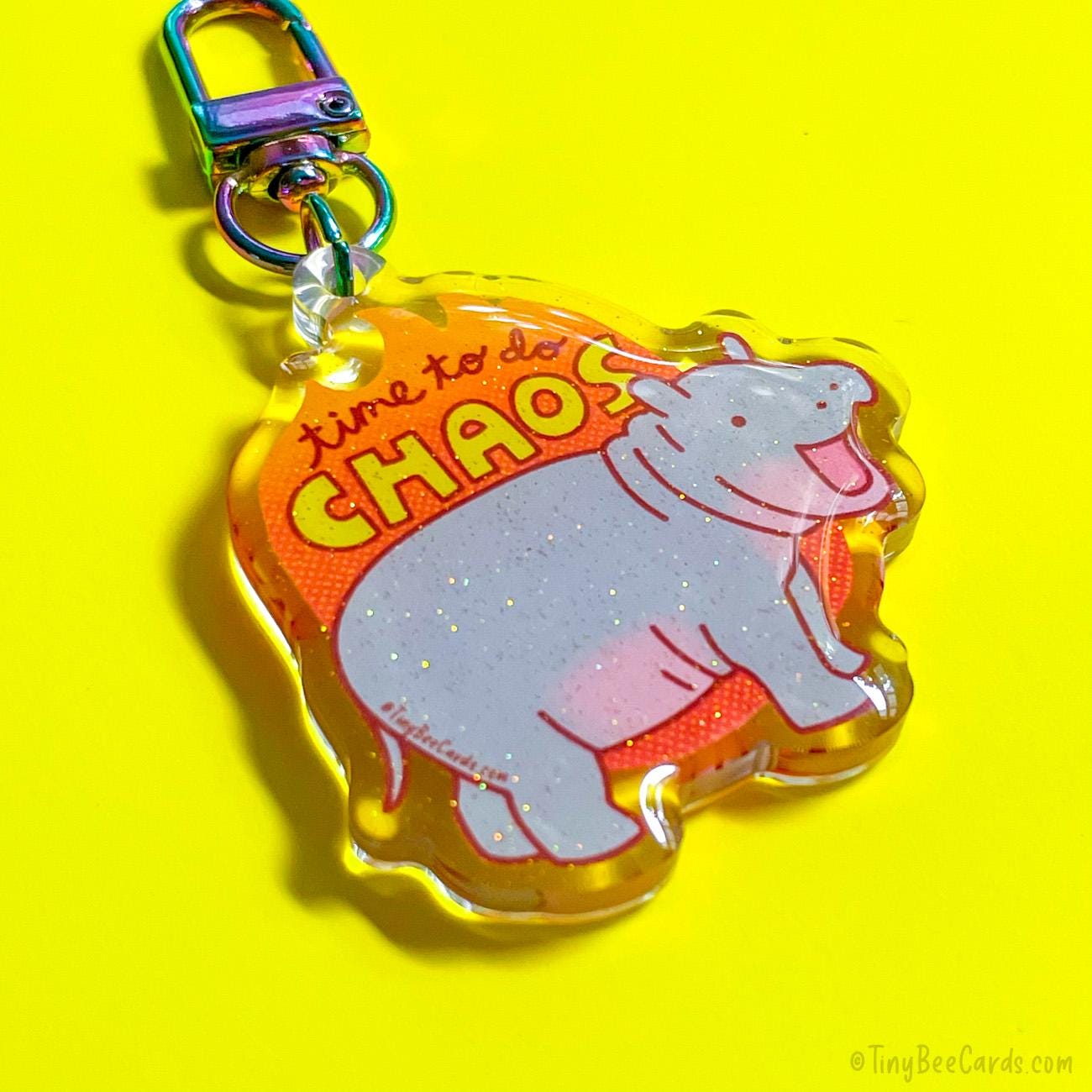 Baby Pygmy Hippo Glitter Acrylic Keychain - Time to do Chaos