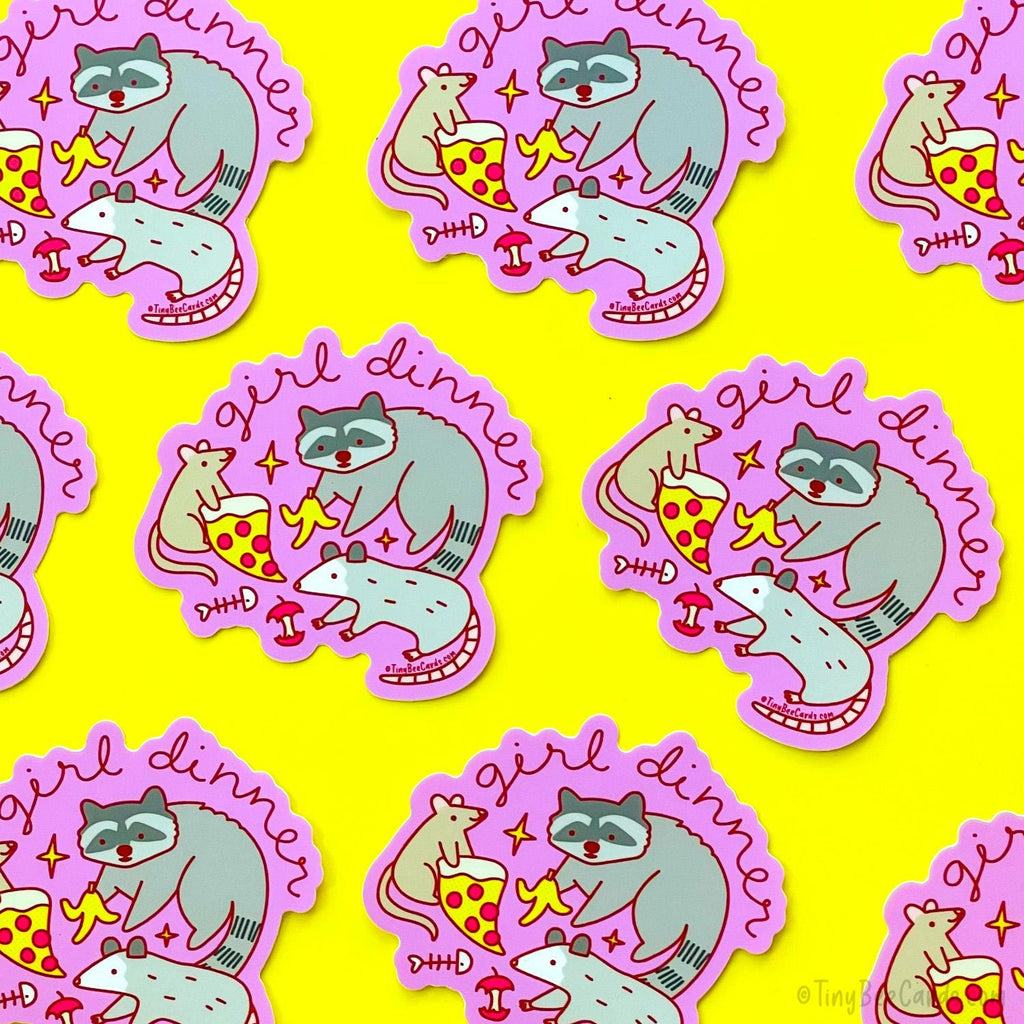 Girl Dinner Vinyl Sticker - Raccoon Opossum & Rat