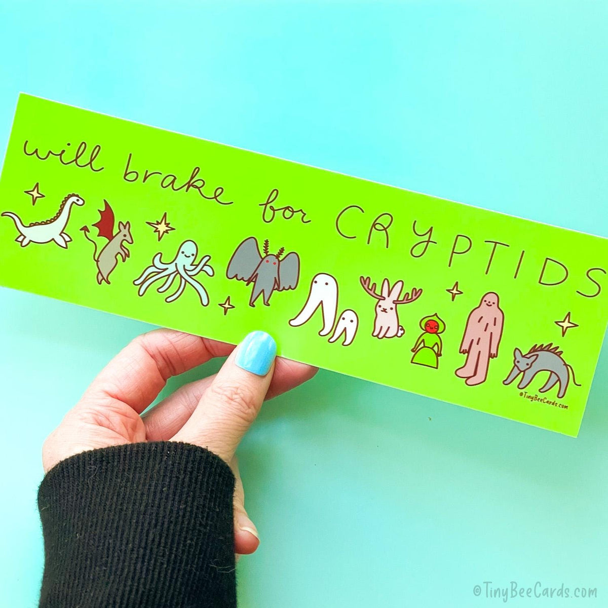Cryptids Vinyl Bumper Sticker "Will Brake For Cryptids" - Weatherproof Car Decal