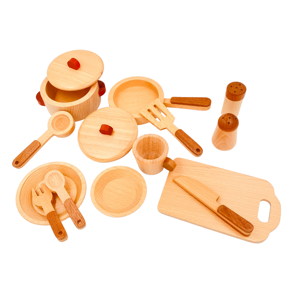 15 Pcs Wooden Kitchen Cookware Playset