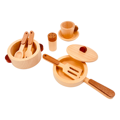 15 Pcs Wooden Kitchen Cookware Playset