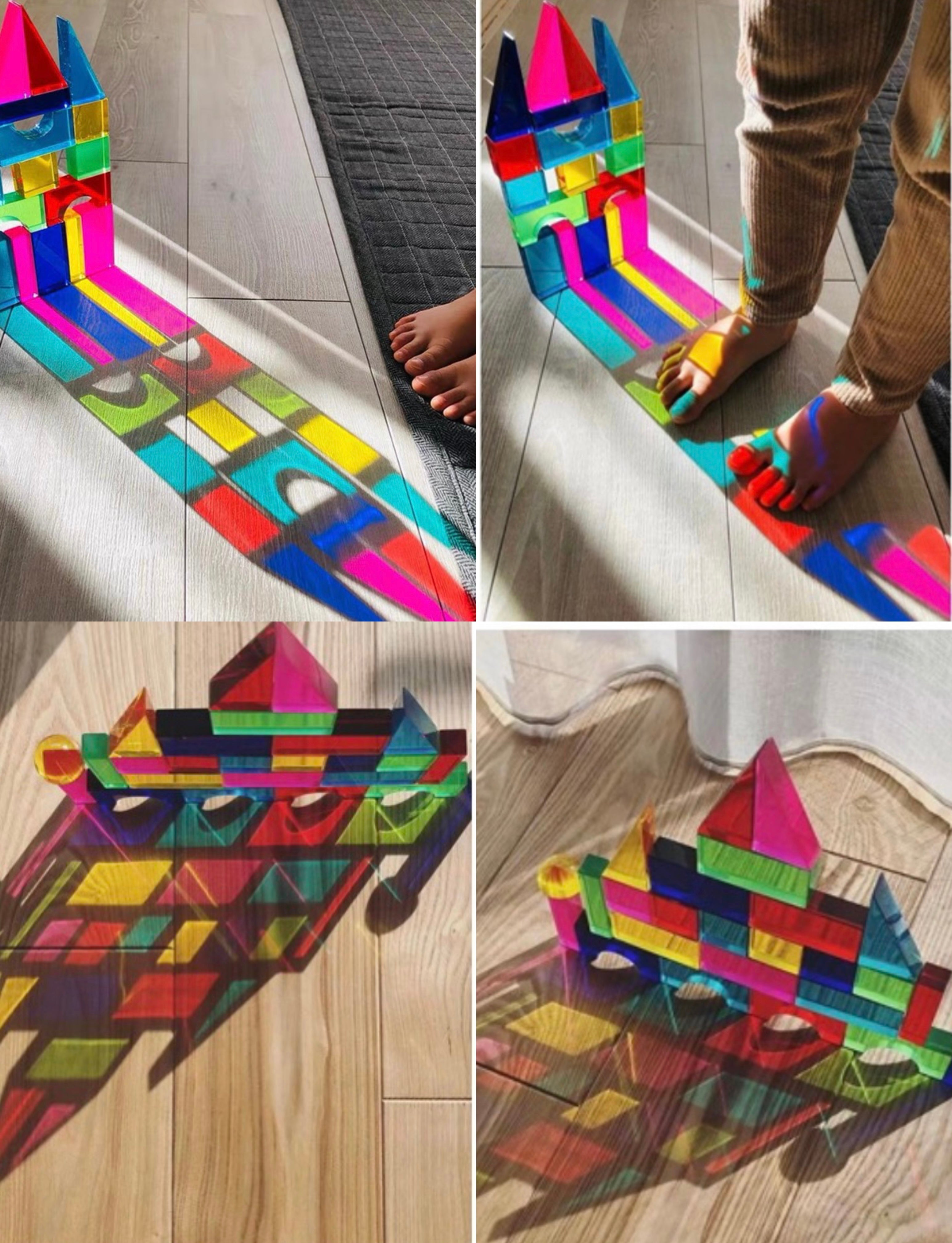 28 Pcs Rainbow Translucent Acrylic Sensory Building Blocks with Storage Tray