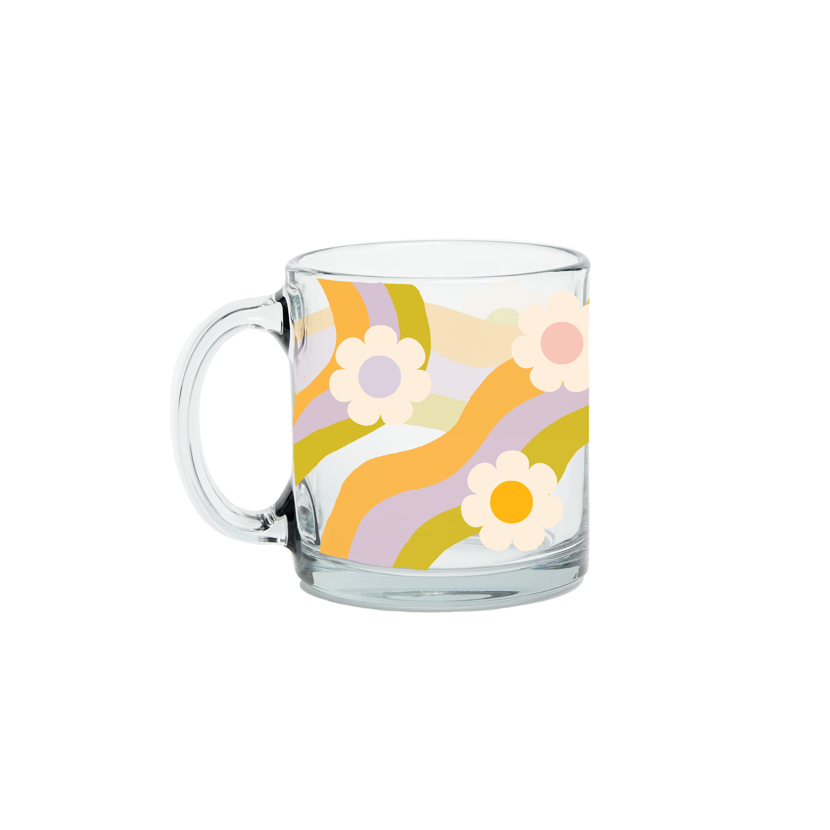 Wavy Daisy Clear Glass Mug